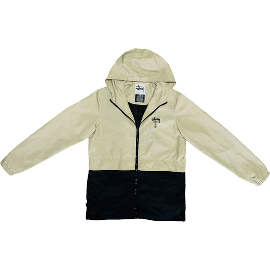 Stussy Black and Beige-Khaki Windbreaker Zip-up with Hood
