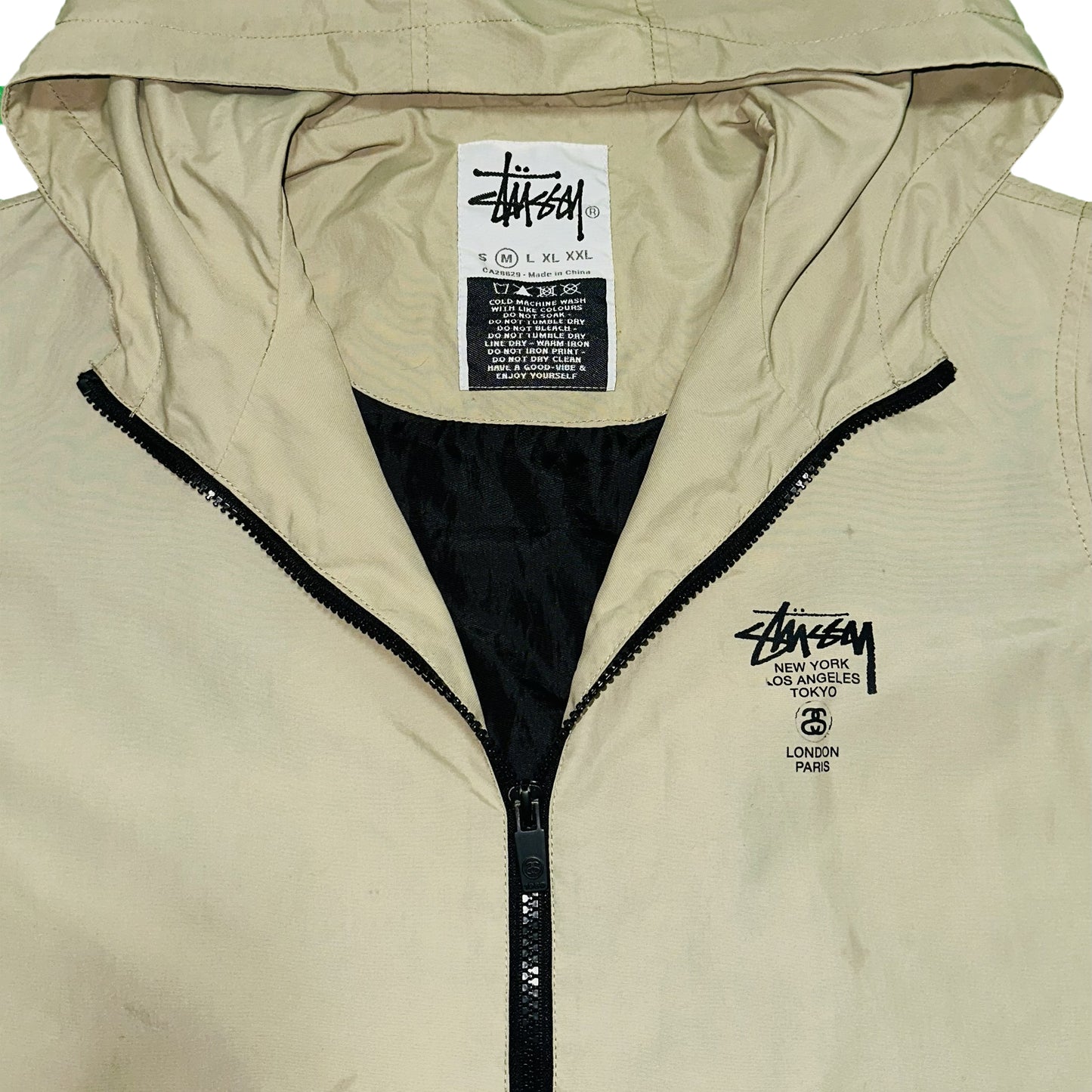 Stussy Black and Beige-Khaki Windbreaker Zip-up with Hood