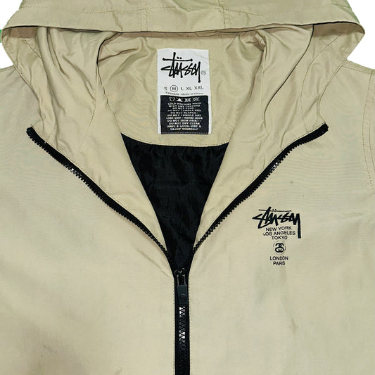 Stussy Black and Beige-Khaki Windbreaker Zip-up with Hood