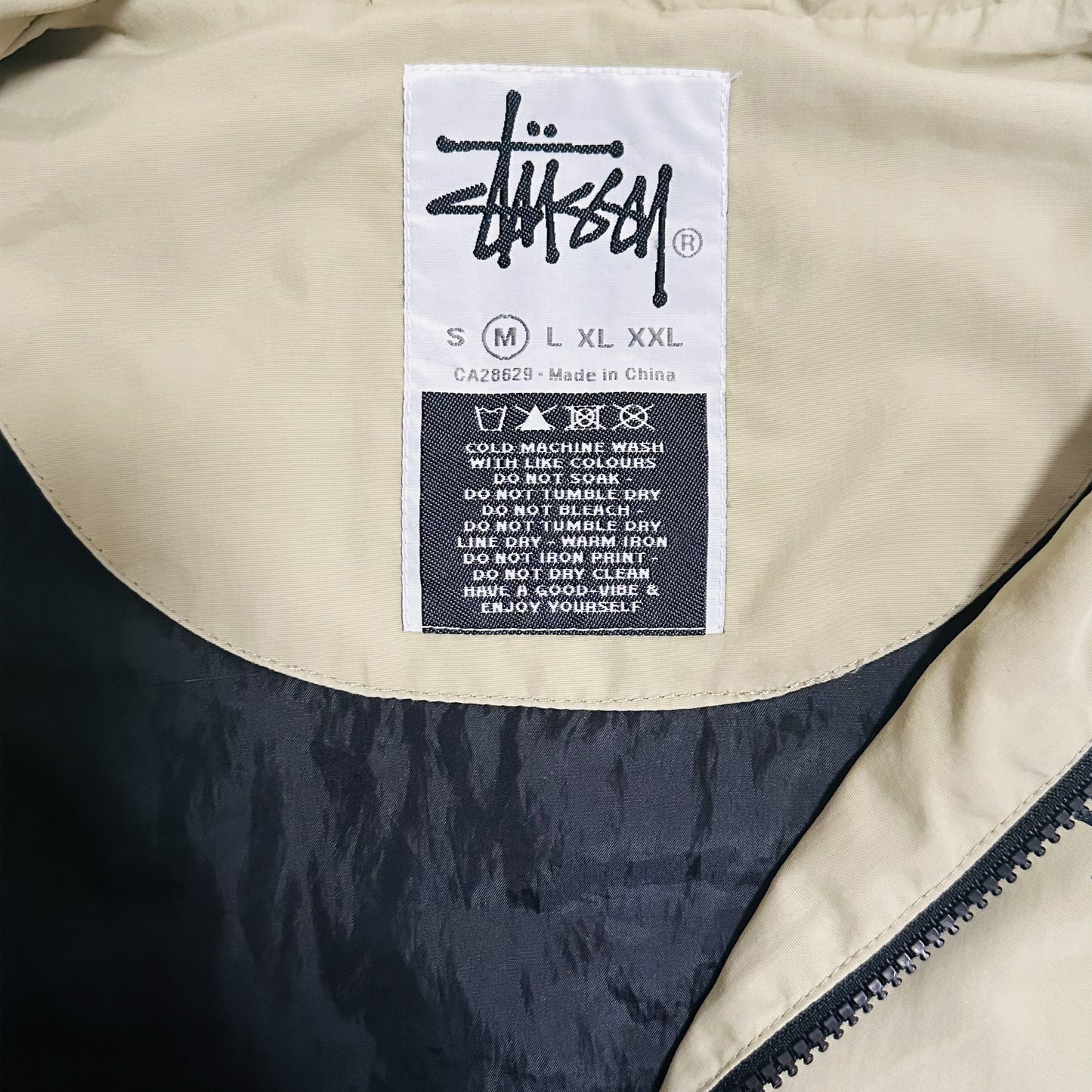 Stussy Black and Beige-Khaki Windbreaker Zip-up with Hood